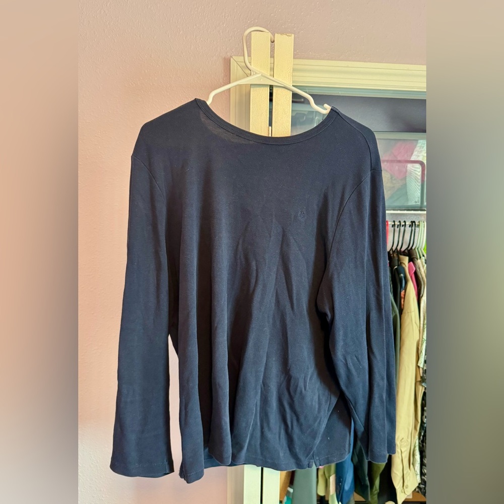 Lauren Ralph Lauren Women’s 3X Navy Blue Long Sleeve Cotton Top RL Logo